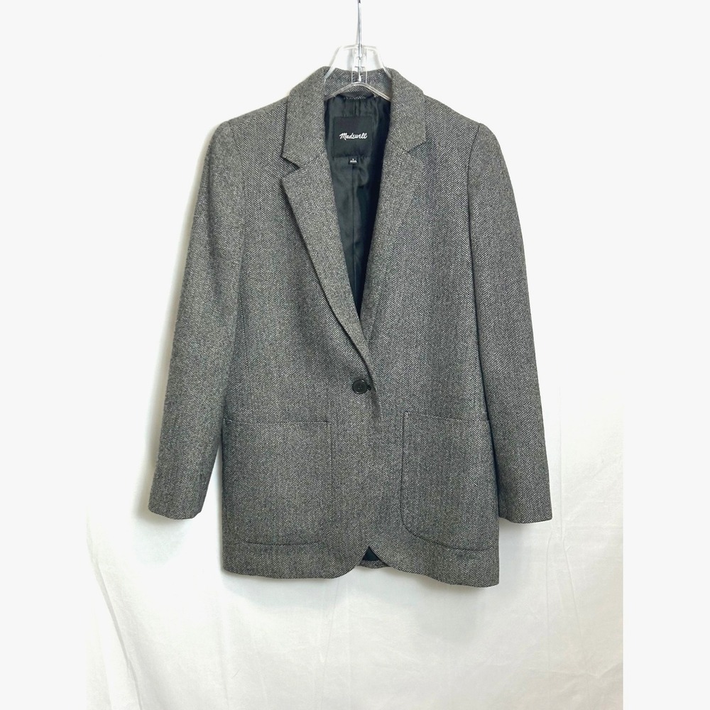 Madewell Grey Herringbone Wool Blend Blazer MA318 Womens Small Single Button - Picture 2 of 14